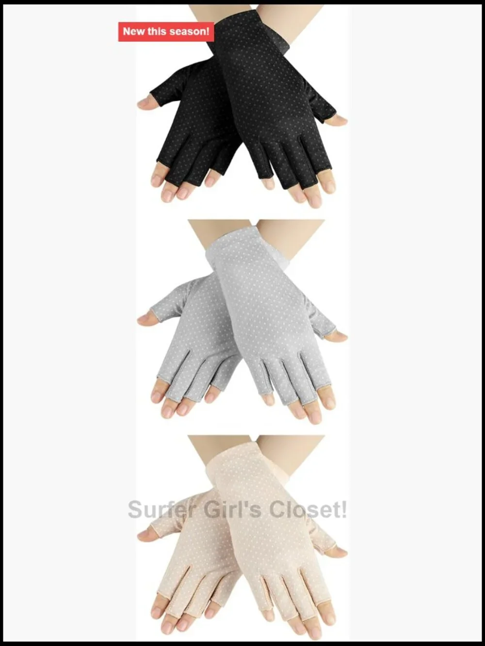 3 Pairs Sun UV Protection Non Slip Fingerless Cotton Driving Gloves